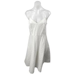 Context White Embroidered Eyelet V-neck Sleeveless Cami Camisole A-line Dress